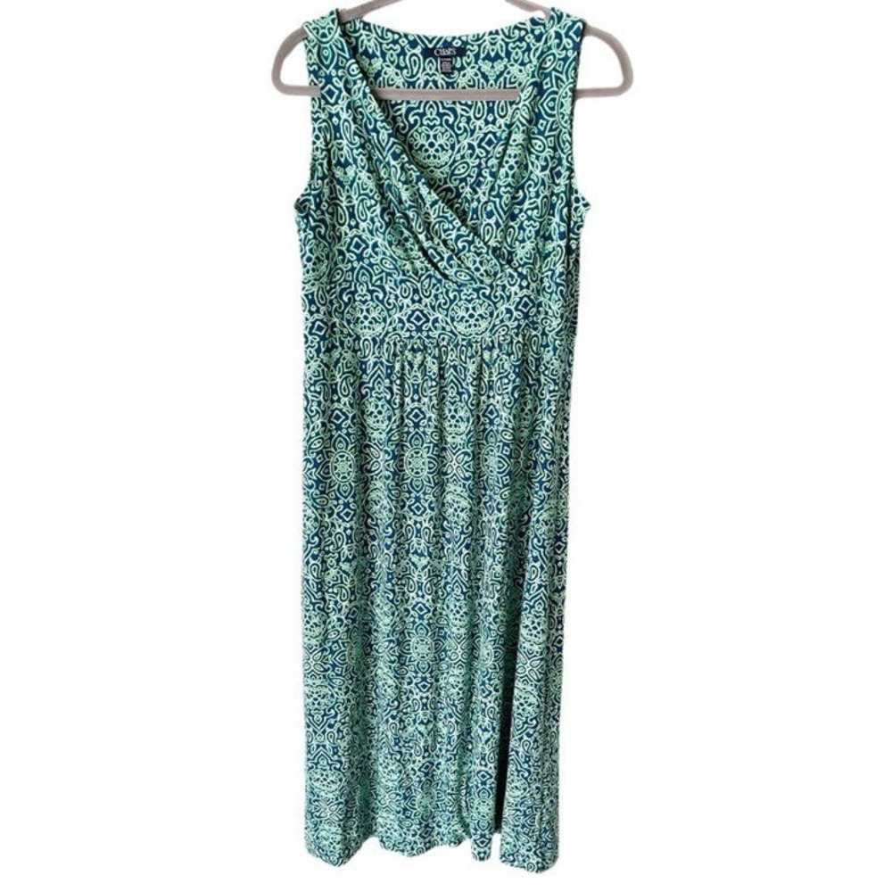 Chaps | Dresses | Chaps Maxi Dress Womens Xl Blue Green Geometric Jersey Knit Resortwear Hemmed